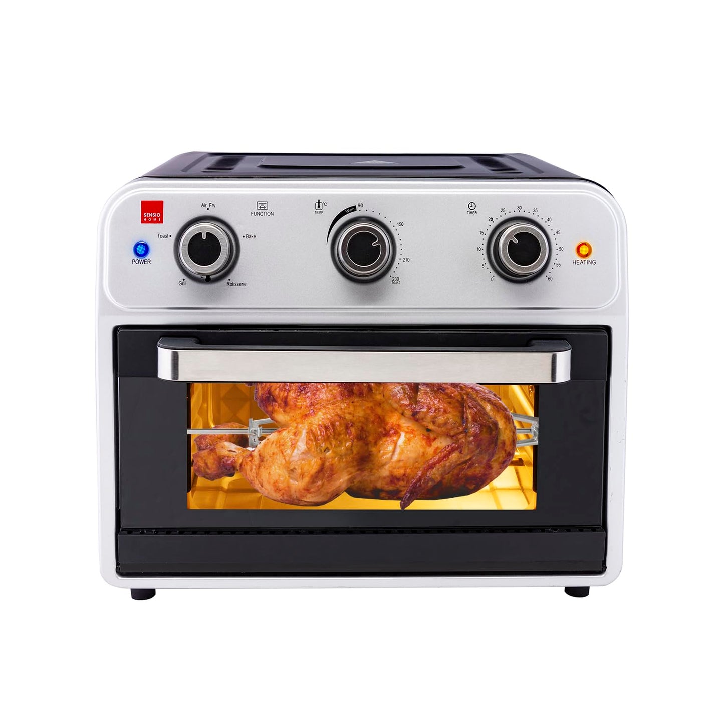 Sensio Home Mega 21L Capacity Air Fryer Oven, Family Size Healthy Cooking, 1800W Multifunctional, Rotisserie Bake Broil Toast Timer, Oil Free Cooking,