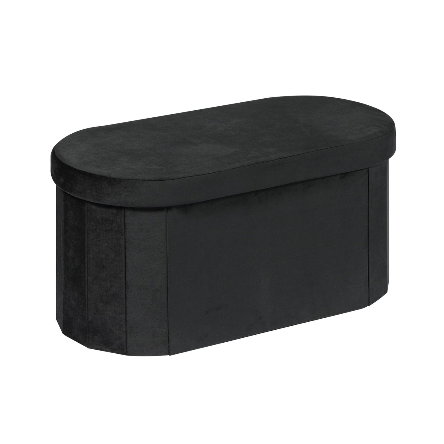 Bonlife Black Velvet Ottoman Storage Bench with Seat,Foldable Stool Living Room Furniture,Oval Large Toy Box Storage Chest with Lid,76x38x38cm