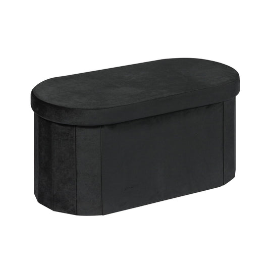 Bonlife Black Velvet Ottoman Storage Bench with Seat,Foldable Stool Living Room Furniture,Oval Large Toy Box Storage Chest with Lid,76x38x38cm
