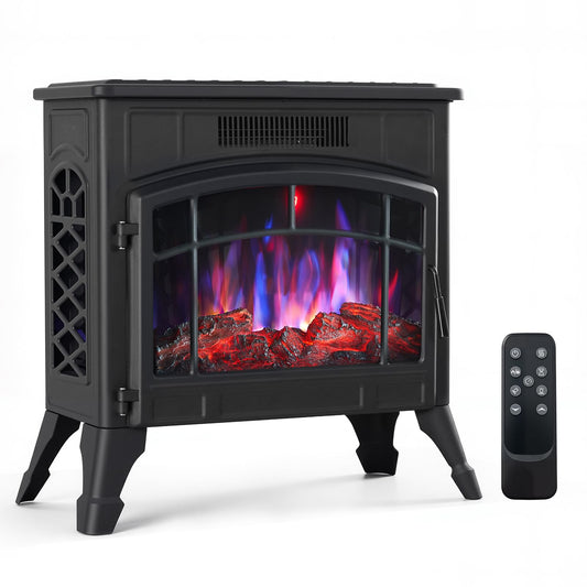 INMOZATA Electric Fire Stove Free Standing Electric Fires with 12LED Flame Effect & 5 Flame Speed, 3 Heater Modes 900W/1800W/ECO, Tip Over & Overheat