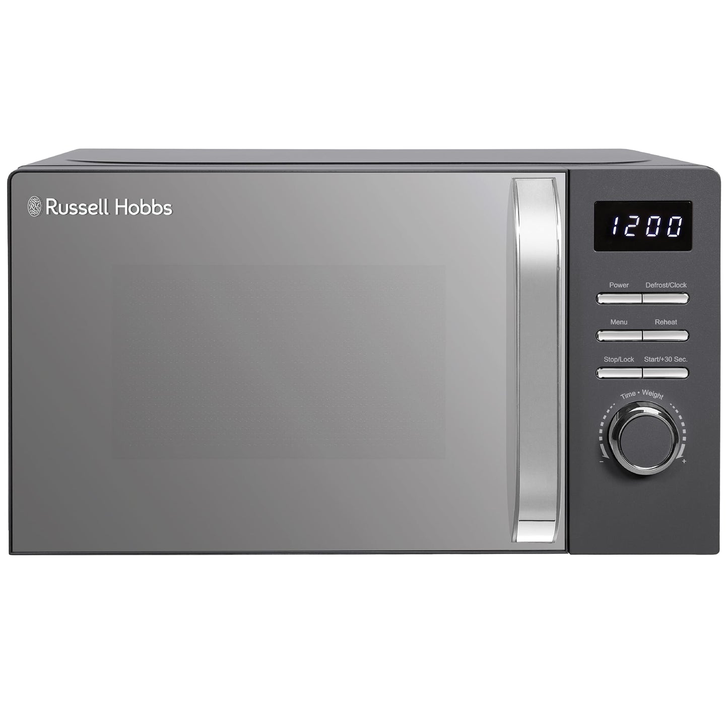 Russell Hobbs Digital Microwave 20L 800W in Grey with 5 Power Levels, Pull Handle Door & Button Control, Clock & Timer, Automatic Defrost, Easy Clean,