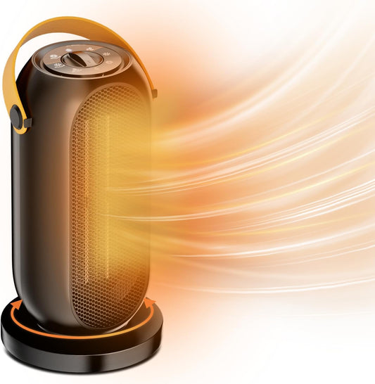 Portable Space Heater, Electric Heater Fan, Energy Efficient Electric Heaters, 600/1200W PTC Ceramic Heater with Tip-Over&Overheat Protection,