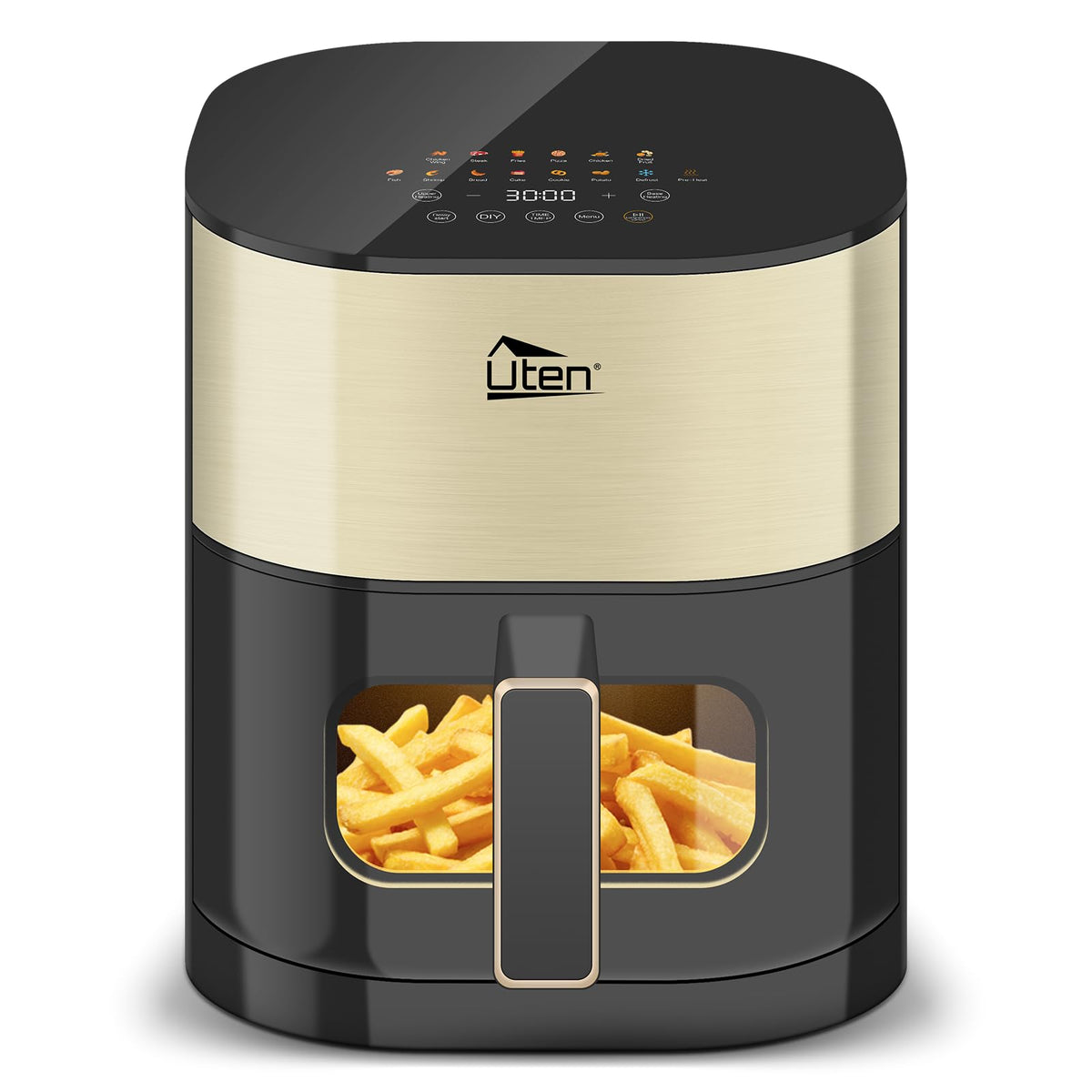 Uten Dual Blaze Air Fryer 5.5L Visual Window, Color Screen, 14 Pre Menus, Delayed Start, Stainless Oil Net, 2 Fast Heaters Independently Controllable,