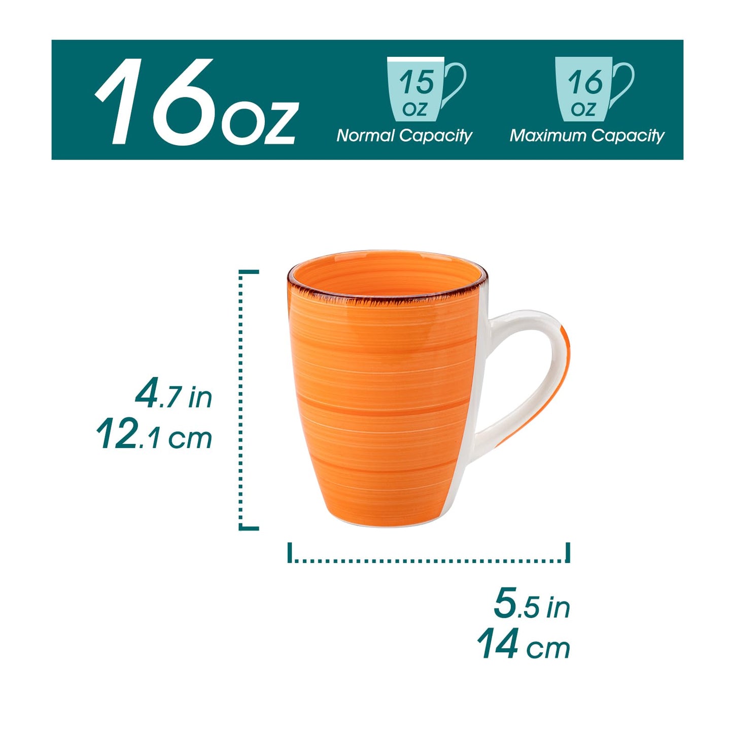vancasso Bonita Large Mugs Set of 6, 500ml Stoneware Coffee Cup and Mug, Microwave & Dishwasher Safe Tea Cups, Mugs for Hot Drinks, Warm Color