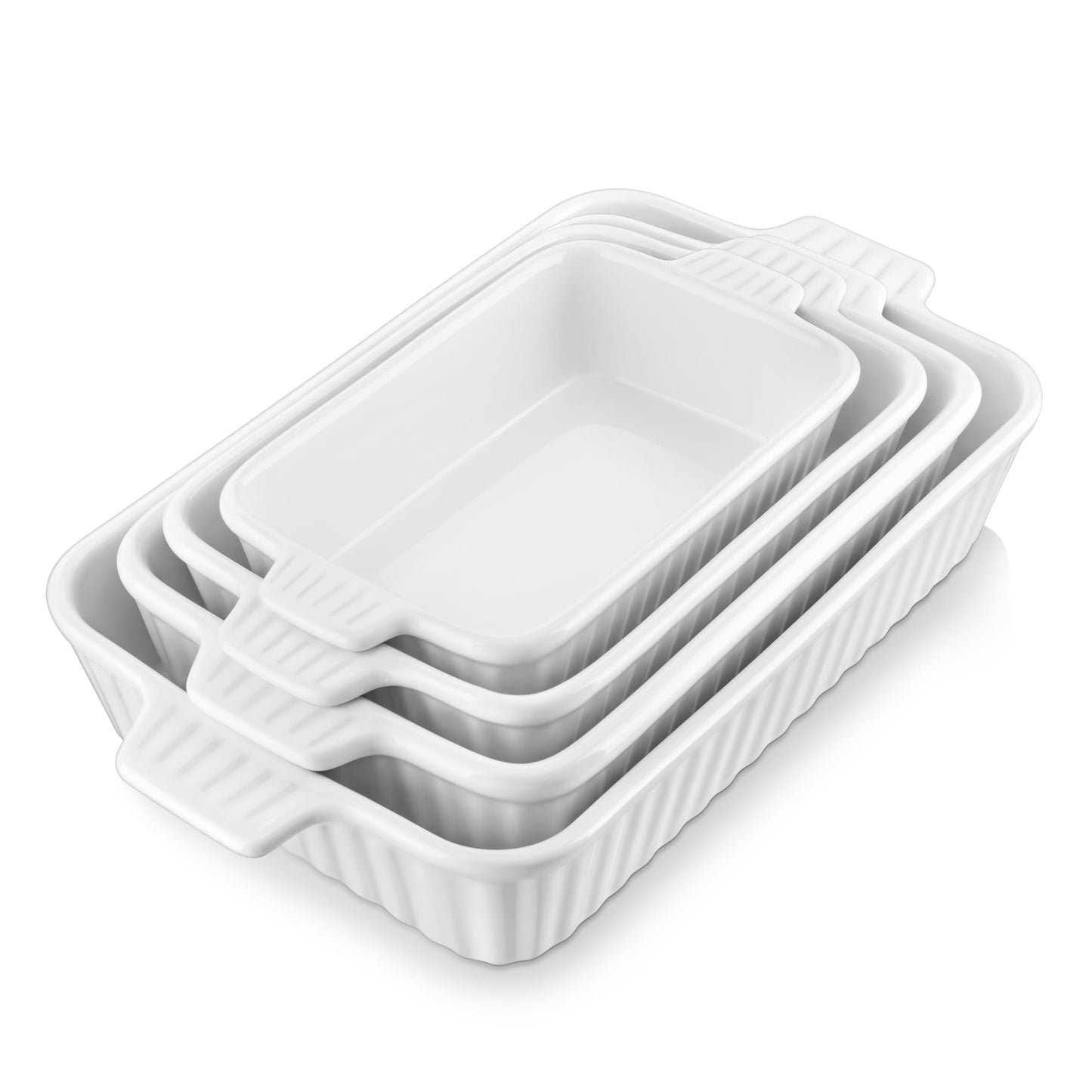 MALACASA, Series Bake, Rectangular Baking Dish Set of 4 (9"/11"/12"/14"), Oven to Table Baking Dish with Ceramic Handles Ideal for