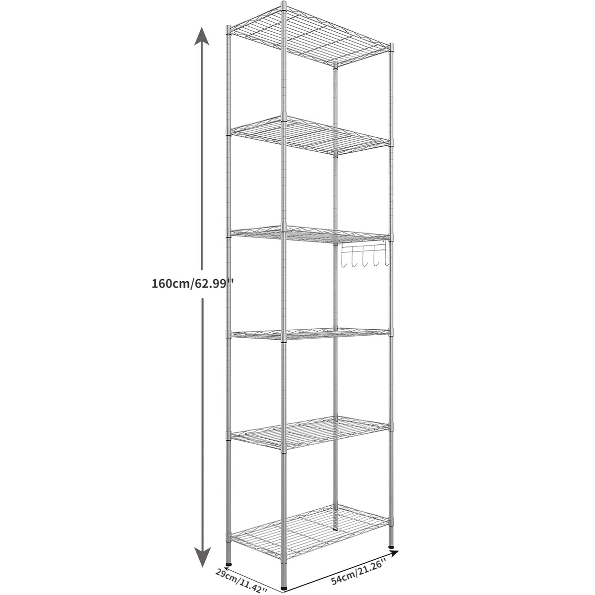 6-Tier Wire Shelving Unit, Free Standing Shelf, Storage Shelves, Heavy Duty Metal Organizer Rack for Garage, Kitchen, Living Room, Bathroom, 21.26L x