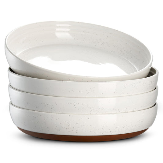 DOWAN Large Pasta Bowls Set of 4-9.75" Shallow Ceramic Dinner Plates, Plate/Wide Bowl, Microwave, Oven, Dishwasher Safe Kitchen Dinnerware - Modern