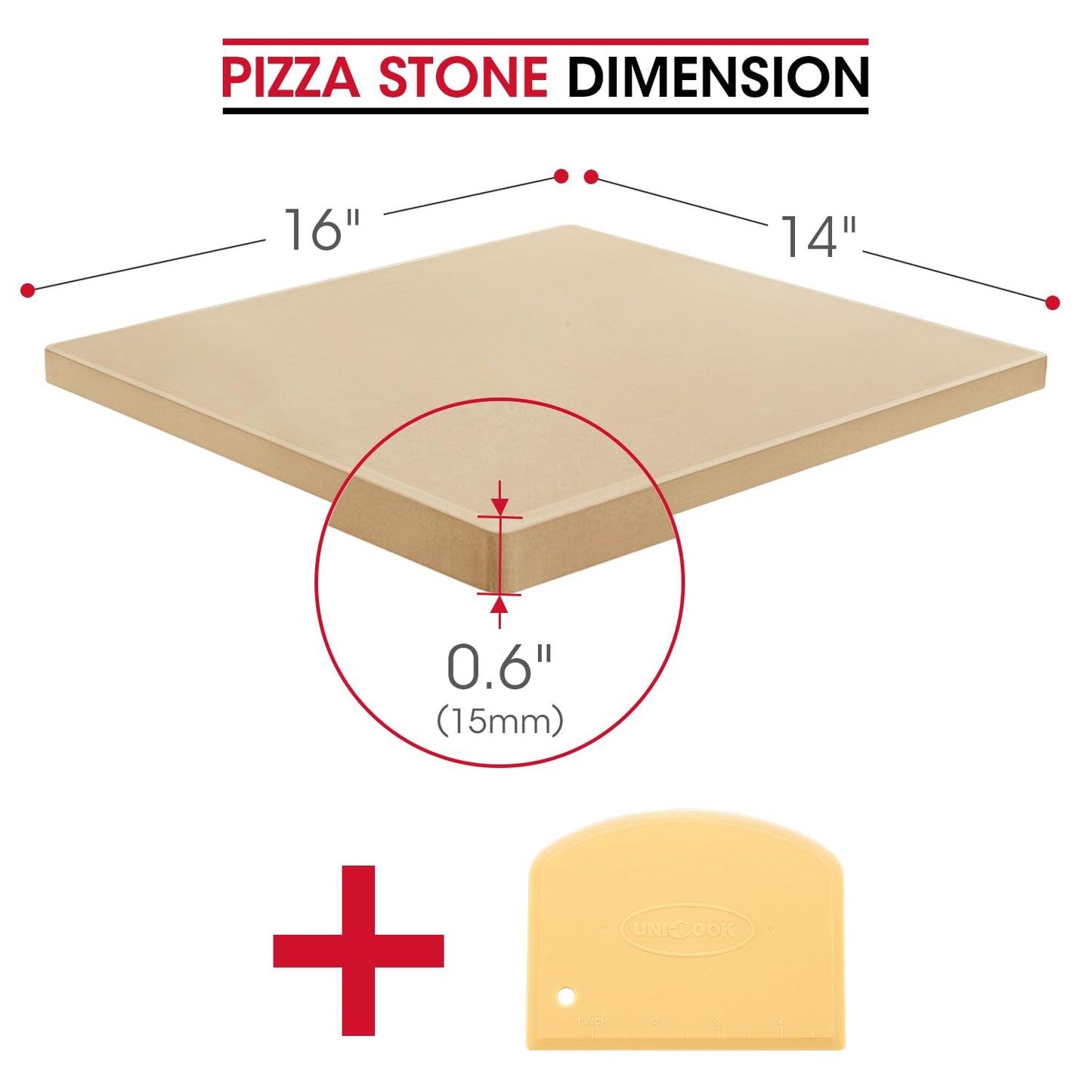 Unicook Large Square Pizza Stone 40.6 x 35.5 cm, Heavy Duty Ceramic Baking Stone for Oven, BBQ and Grill, Ideal for Making Crisp Crust Pizza, Bread,