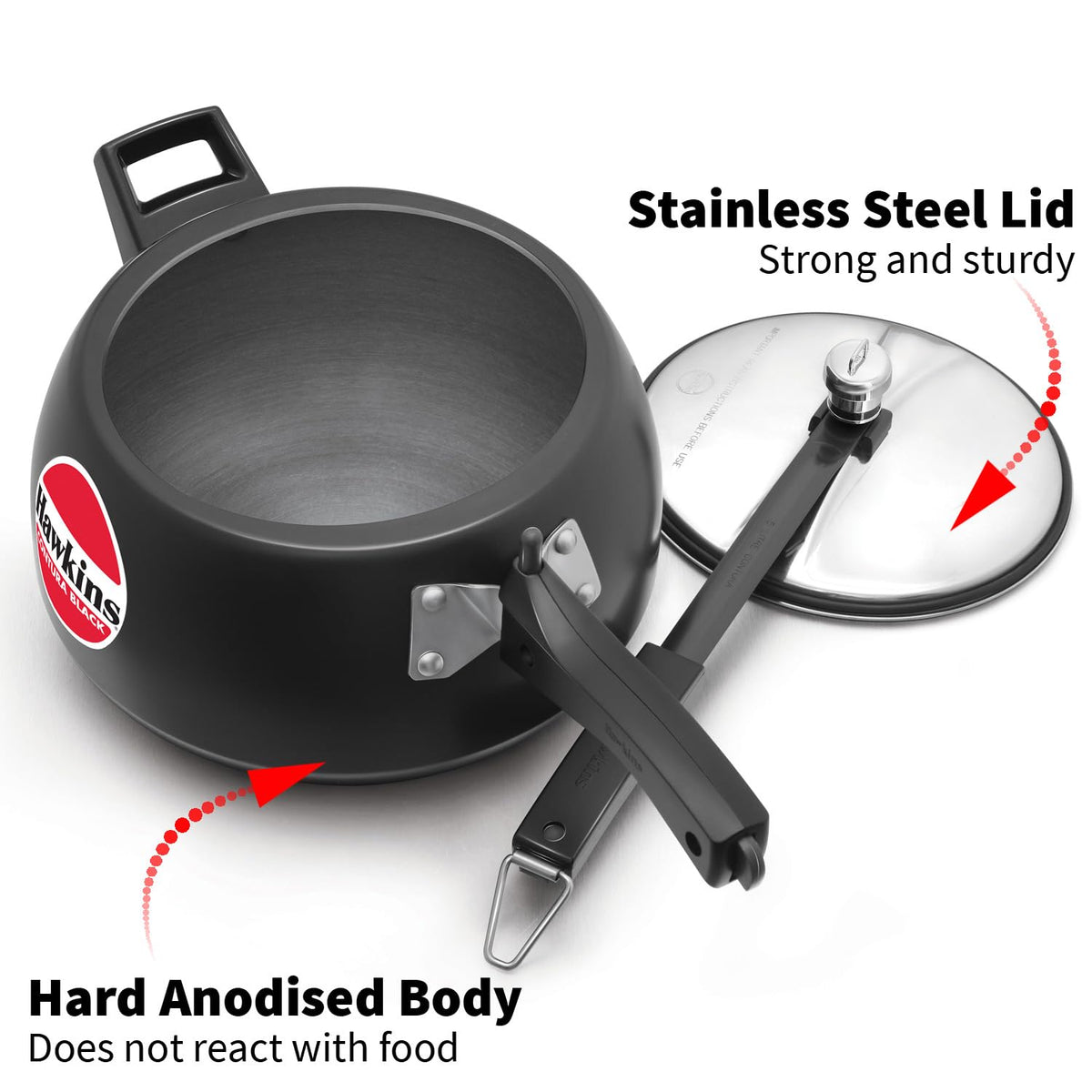 Hawkins Contura Black 6.5 Litre Pressure Cooker, Hard Anodised Cooker, Handi Cooker, Black (CB65)