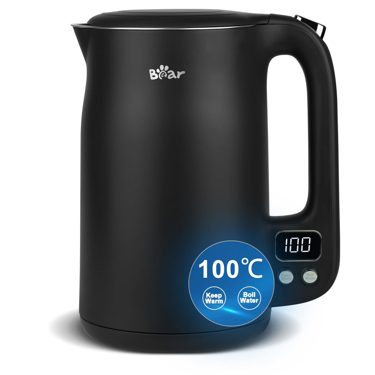 Bear Electric Kettle 1.7L 40C~100C 12 Temperatures Control Kettle Digital Display with Keep Warm Function,1800w 304 Stainless Steel Fast Boil Black