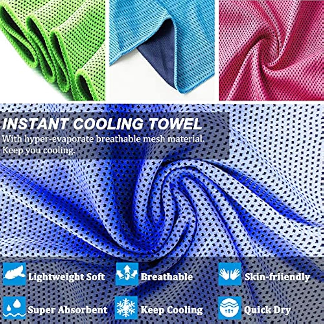 YQXCC 4 Pack Cooling Towels (100x30 cm) Cool Cold Towel, Soft Breathable Chilly Microfibre Towels for Yoga, Golf, Gym, Camping, Running, Fitness, Workout & More Activities