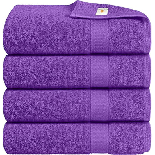 Bath Towels Pack of 4 Egyptian Cotton Towel Set Highly Absorbent Soft Bathroom Towels Set of 4 Ring Spun Cotton Quick Dry Large Towels Aubergine
