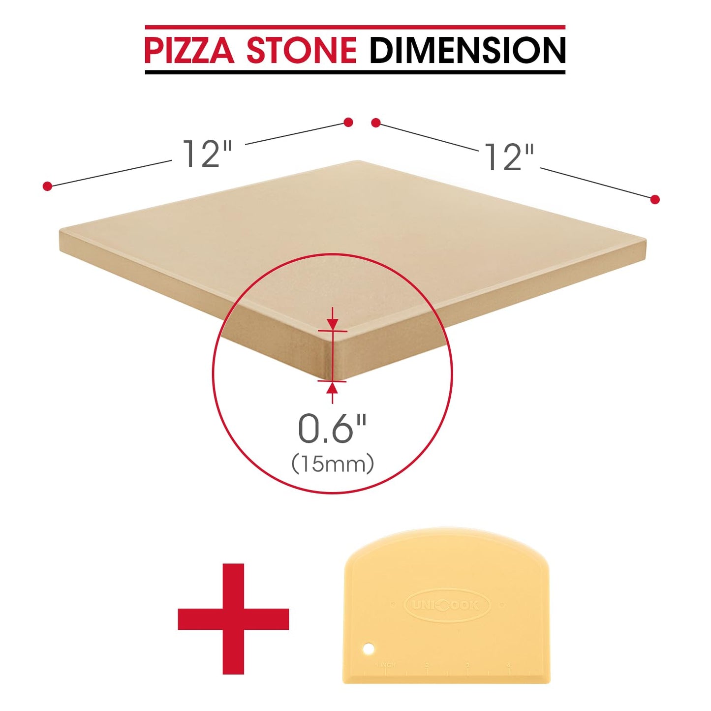 Unicook Square Pizza Stone 30.5cm, Heavy Duty Ceramic Baking Stone for Oven, BBQ and Grill, Ideal for Making Crisp Crust Pizza, Bread, Cookies and