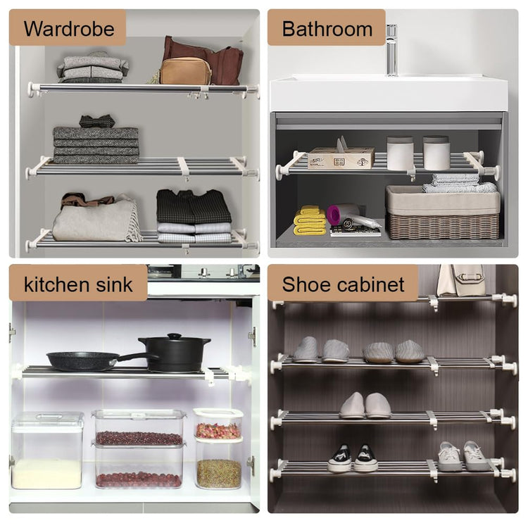 Hershii Tension Shelf Expandable Rod Closet System Heavy Duty Clothes Hanger Adjustable DIY Garage Bathroom Kitchen Storage Organizer Shoe Rack, Plant