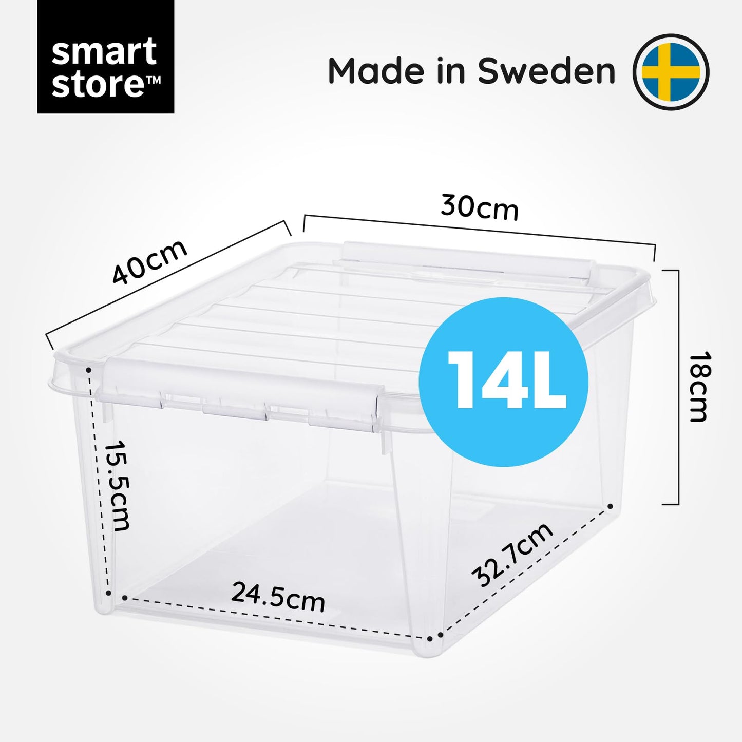 SmartStore 14L Plastic Storage Boxes with Lids - Set of 10 - Transparent - Stackable and Nestable - 10 Year Guarantee- Food Safe and BPA Free -White