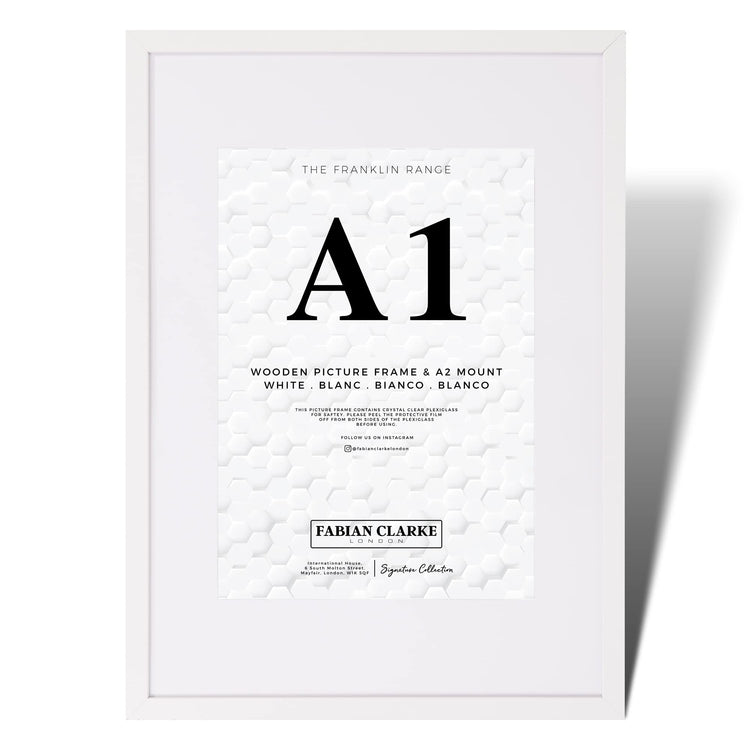 Fabian Clarke London A1 Modern White Wooden Picture Photo Frame with White A2 Mount to Hang Portrait or Landscape