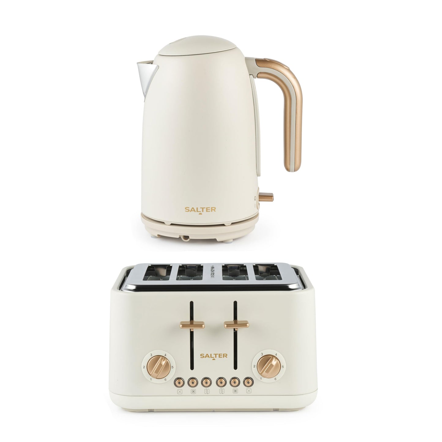 Salter Pebble Kettle & 4-Slice Toaster Set ? 1.7L Fast Boil Kettle Removable Limescale Filter, Boil-Dry Protection, 4-Slice Wide Slot Toaster, 6