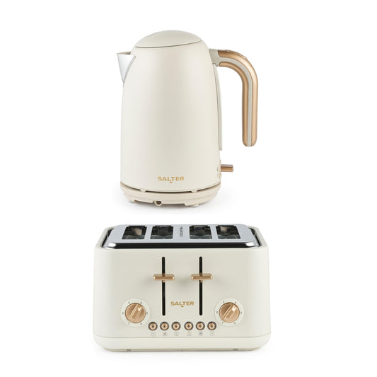 Salter Pebble Kettle & 4-Slice Toaster Set ? 1.7L Fast Boil Kettle Removable Limescale Filter, Boil-Dry Protection, 4-Slice Wide Slot Toaster, 6