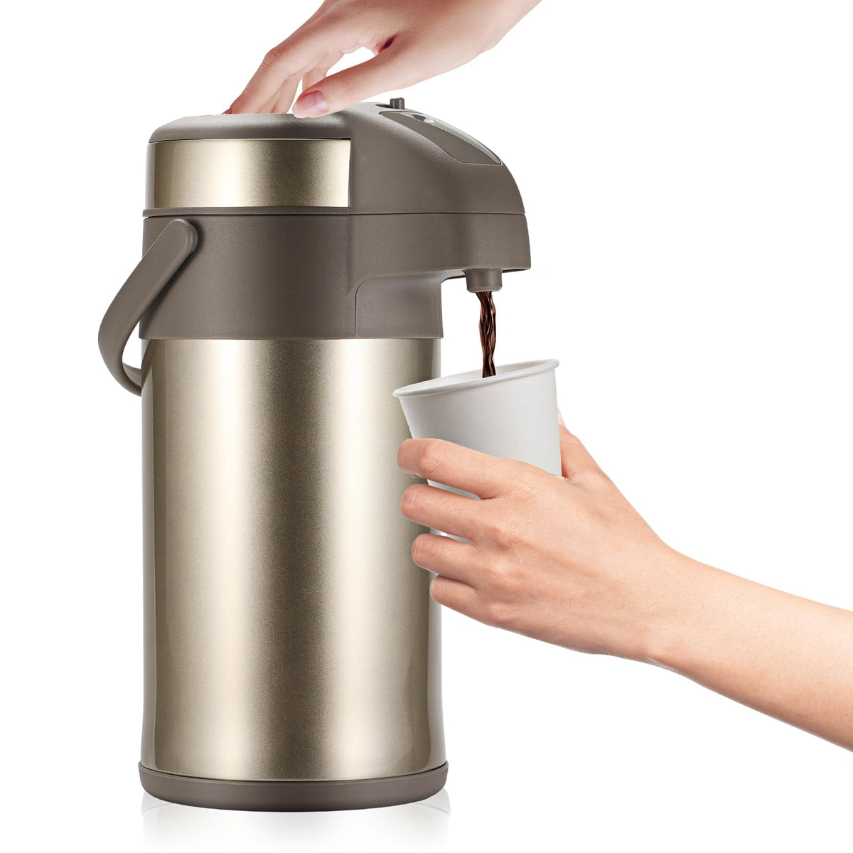 Olerd Coffee Pump Flask - 3L Insulated Pump Airpot - Stainless Steel Vacuum Thermal Water Dispenser BPA Free Tea Flask