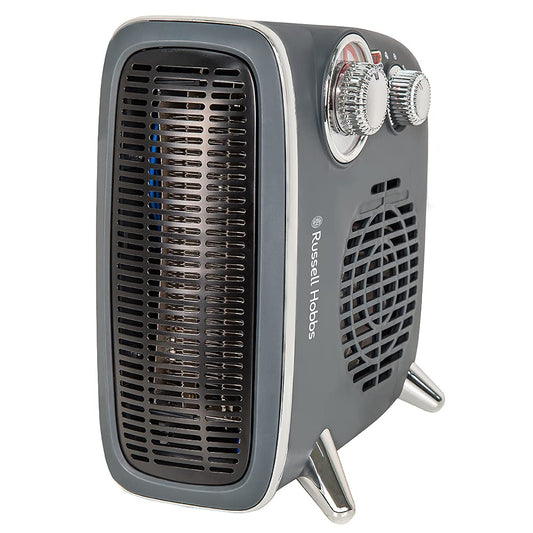 Russell Hobbs 1800W/1.8KW Electric Heater, Retro Horizontal/Vertical Fan Heater in Grey with Adjustable Thermostat, 2 Heat Settings, 20m? Room Size,