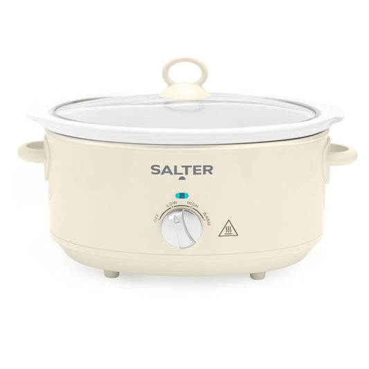 Salter Retro 6.5L Slow Cooker  3 Heat Settings & Keep Warm, Dishwasher Safe Ceramic Pot, Tempered Glass Lid, Cool Touch Handles, Family Cooking,