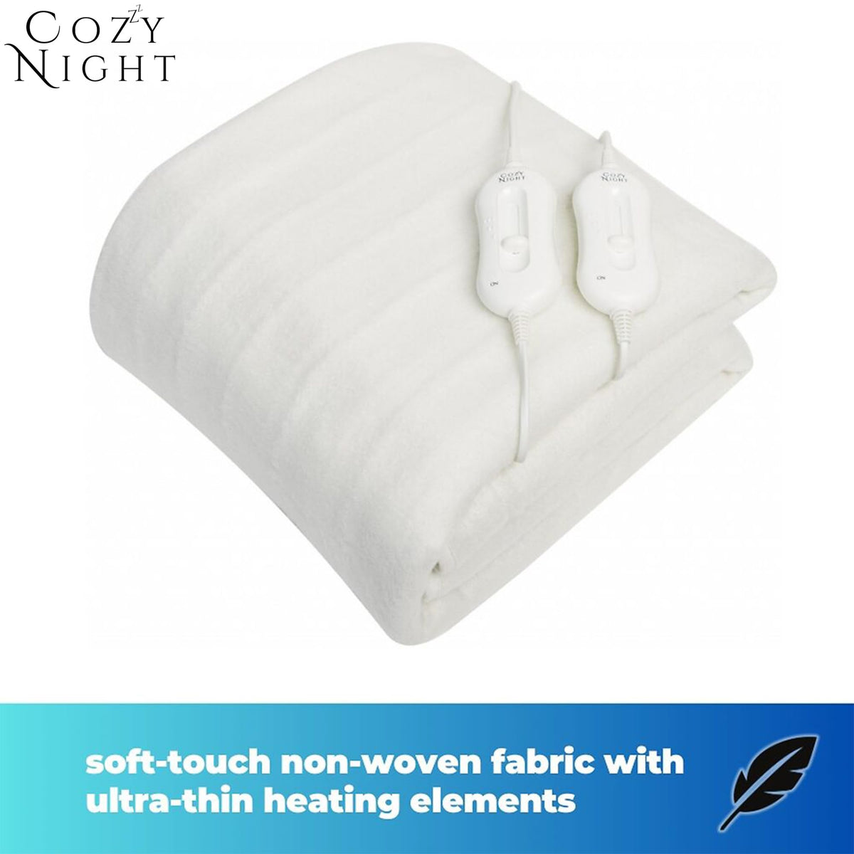 Cozy Night Double Electric Blanket, Size 140 x 192cm, Soft Fitted Underblanket Mattress Cover, Quick Fit Corner Straps, 3 x Heat Settings, Dual