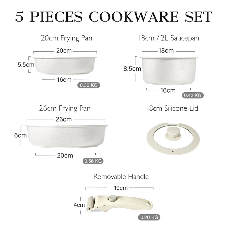 5-Piece Non-Stick Induction Cookware Set with Detachable Handle
