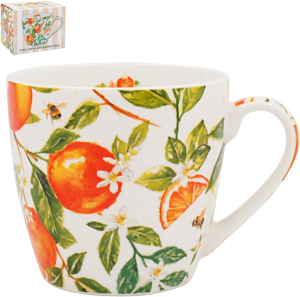 The Leonardo Collection Oranges & Lemons Jennifer Rose Fine China Oranges & Lemons Breakfast Mug 480ml for Hot & Cold Drinks