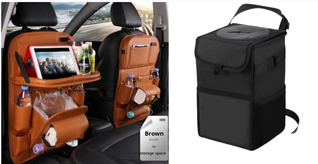 PU Leather Car Storage Bag Multifunction Seat Back Tray Hanging Bag Waterproof Car Organizer Automotive Interior Accessories