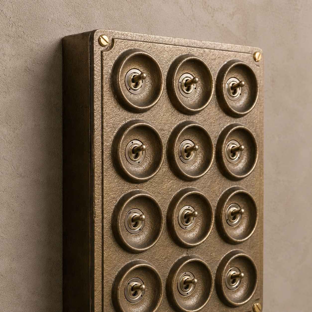 12 Gang 2 Way Antique Brass Solid Cast Metal Conduit Toggle Light Switch