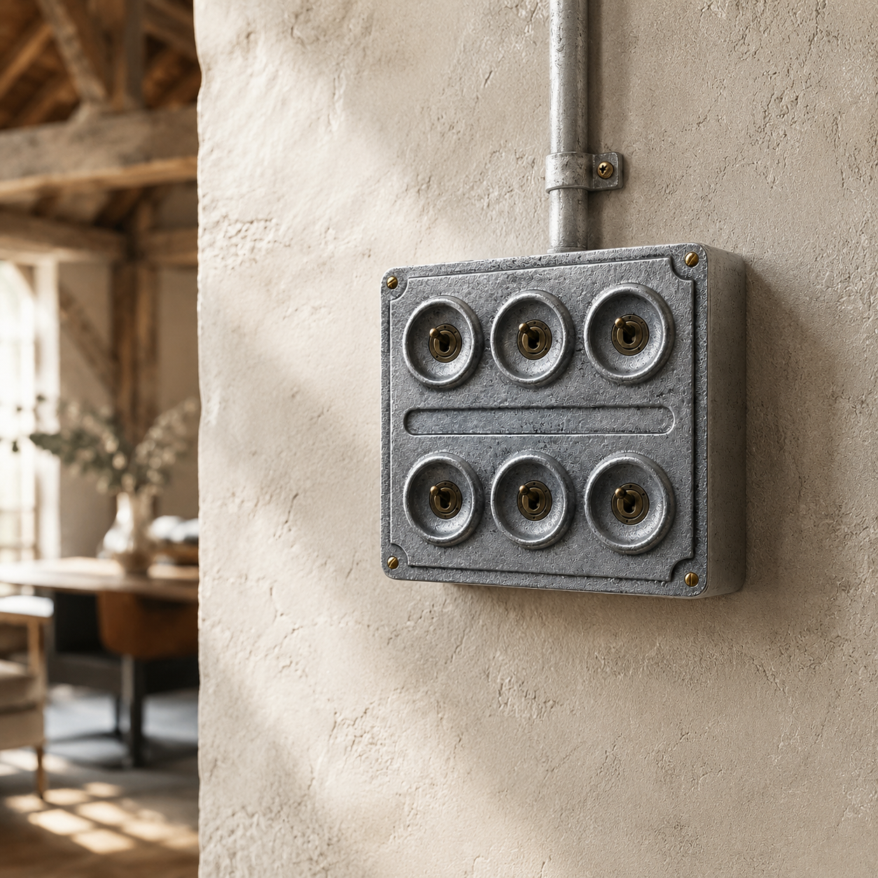 6 Gang 2 Way Solid Cast Metal Conduit Light Switch
