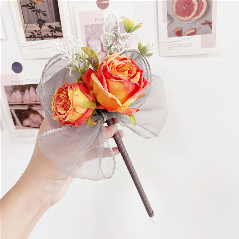Teacher's Day Gift Simulation Flower Rose Bow Ballpoint Pen
