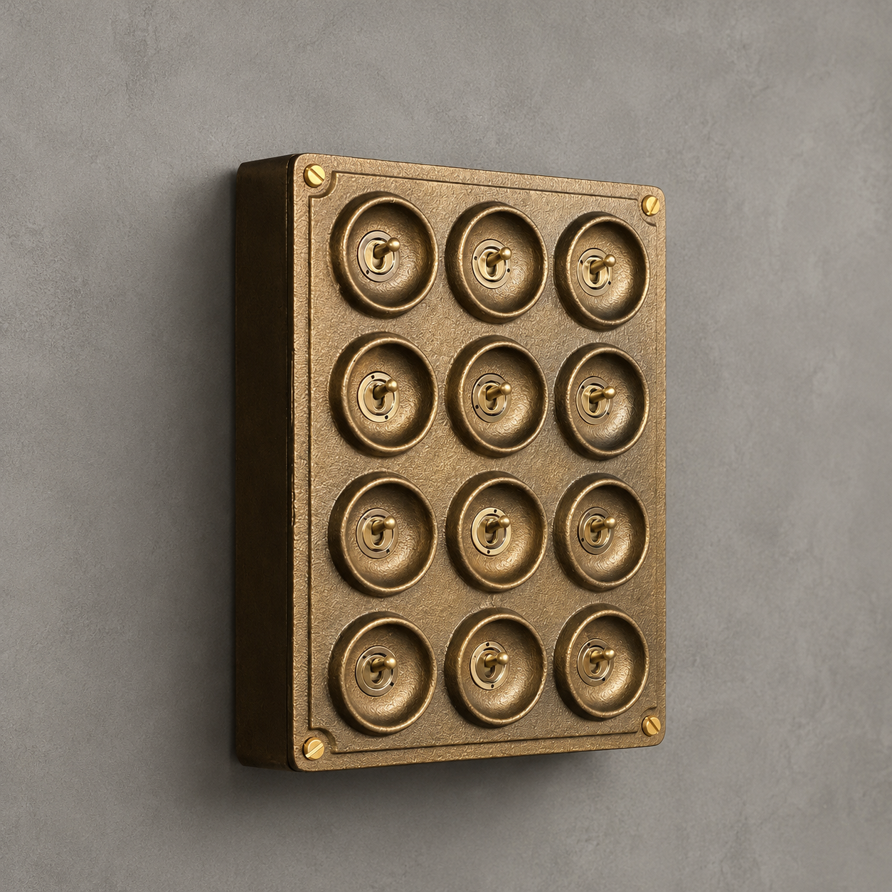 12 Gang 2 Way Antique Brass Solid Cast Metal Conduit Toggle Light Switch