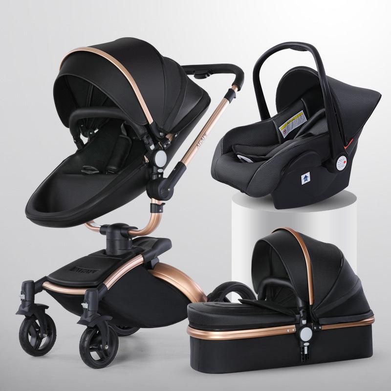 Luxury High-View Baby Stroller | 360° Rotation 3-in-1 with Basket | Foldable Pram
