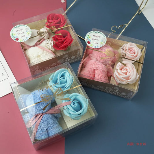 Festival Present Towel Bear Gift Box Teacher's Day Gift Soap Flower Transparent Gift