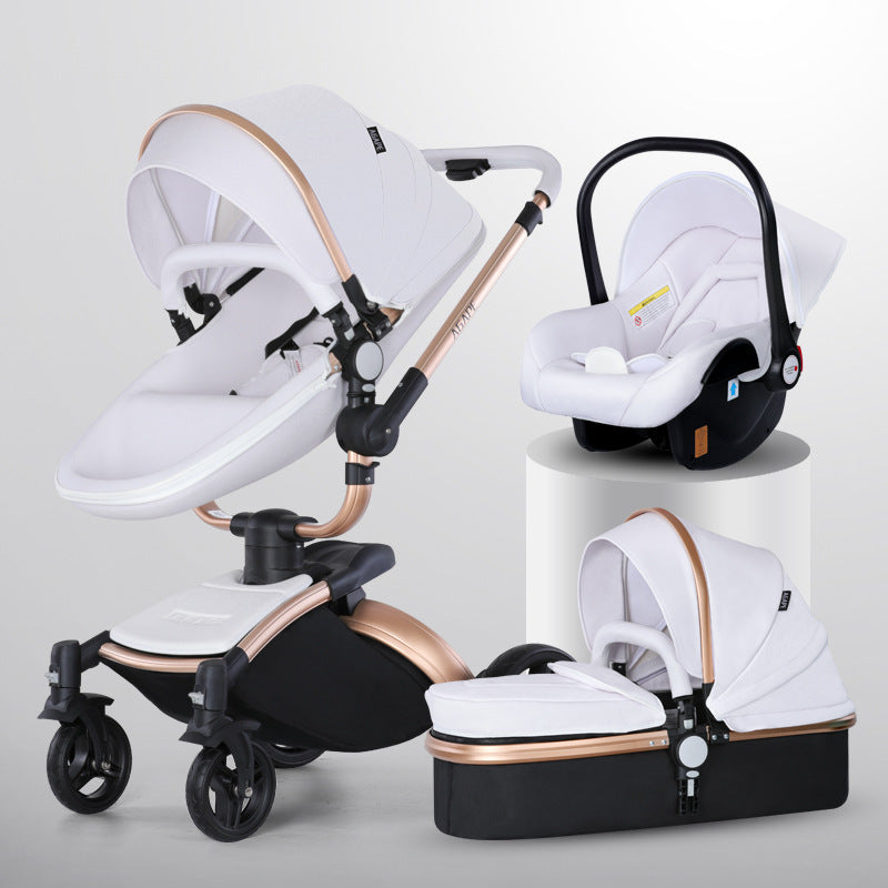 Luxury High-View Baby Stroller | 360° Rotation 3-in-1 with Basket | Foldable Pram