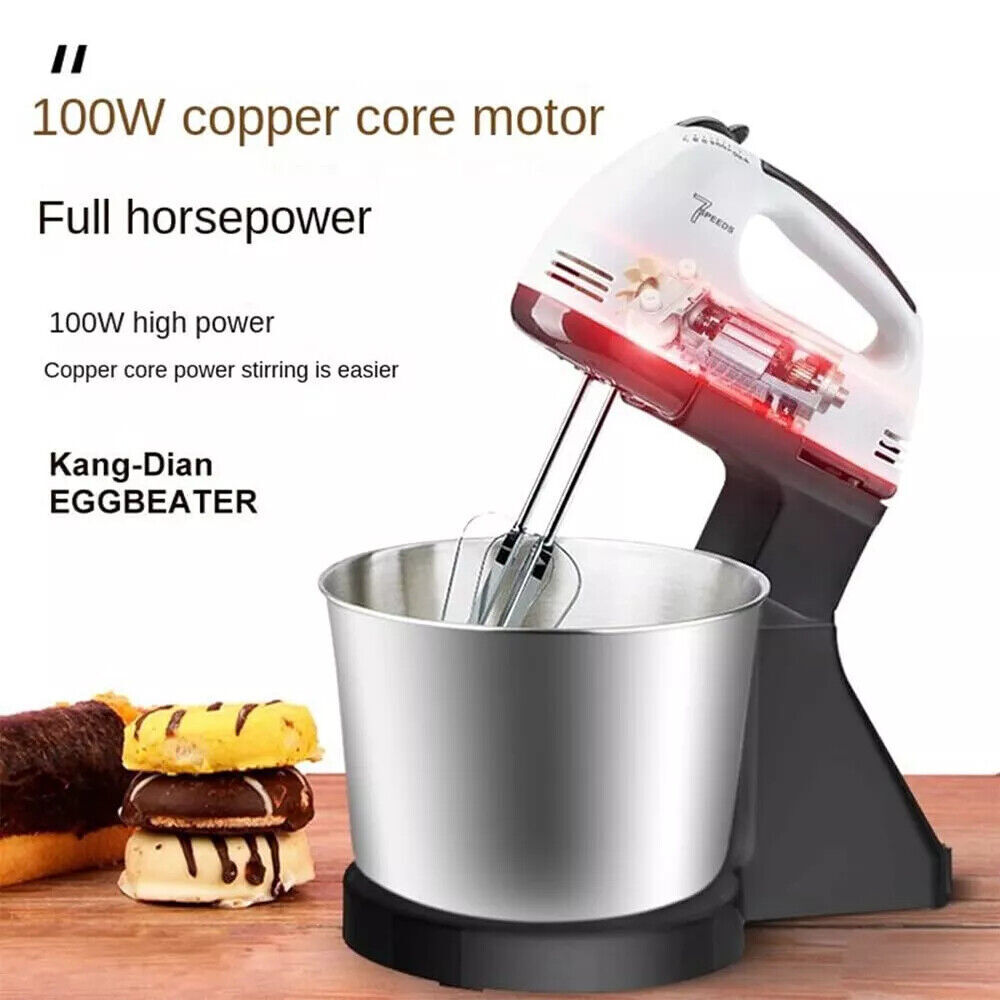 7 Speed Electric Stand Mixer Stainless Steel Cake Mixing Bowl Blender Egg Beater