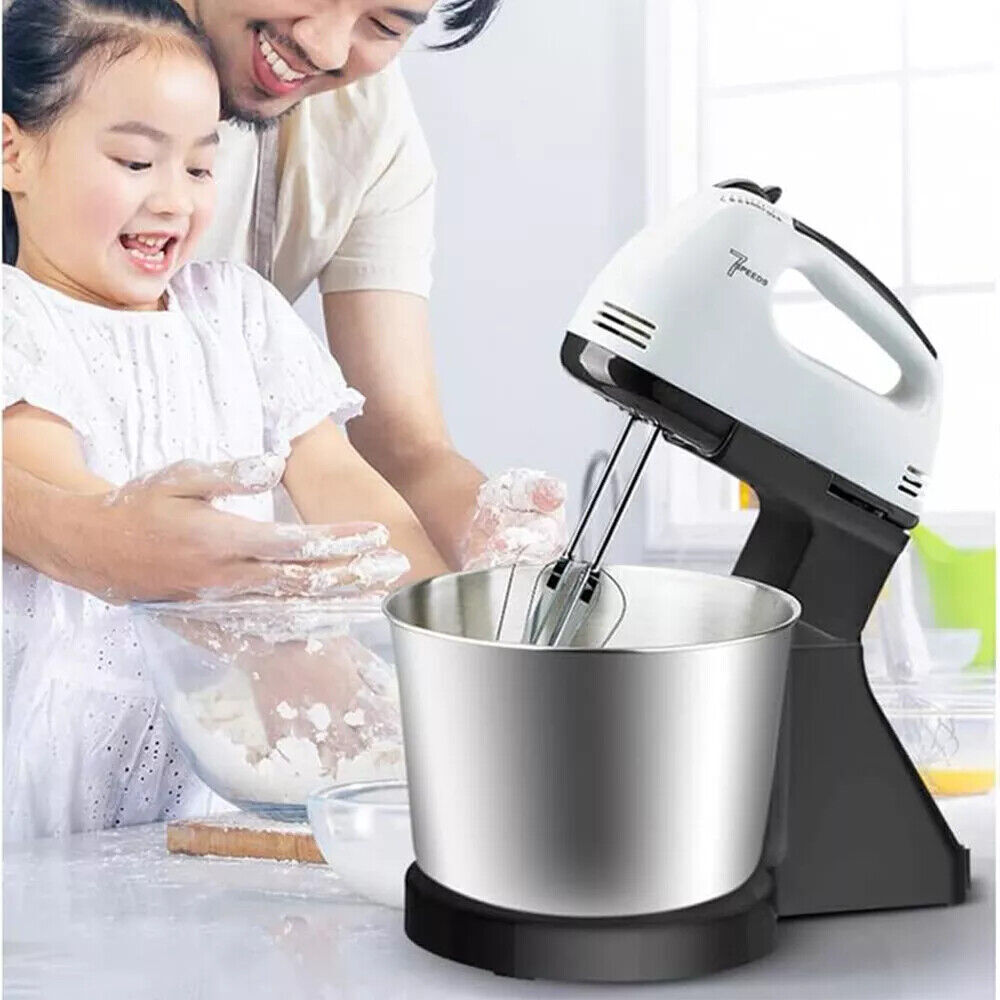 7 Speed Electric Stand Mixer Stainless Steel Cake Mixing Bowl Blender Egg Beater
