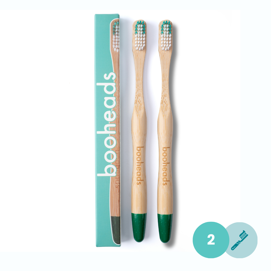 booheads - 1PK - Bamboo Toothbrush - Green | Biodegradable, bamboo and plant-based