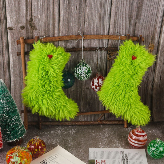 Christmas Green Fur Ornament Christmas Stockings Plush Candy Gift Bag