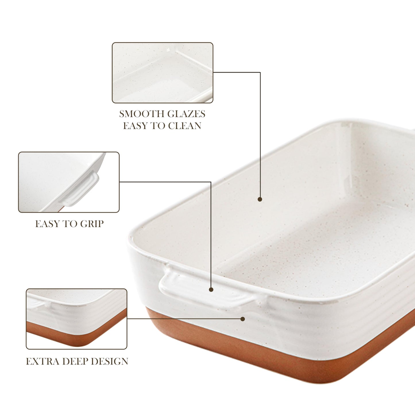 MALACASA 4.5L Ceramic Baking Dish with Handles, 9 x 13 Inches Casserole Dishes, Deep Rectangular Oven Dish, Khaki White Lasagna Pan Bakeware for