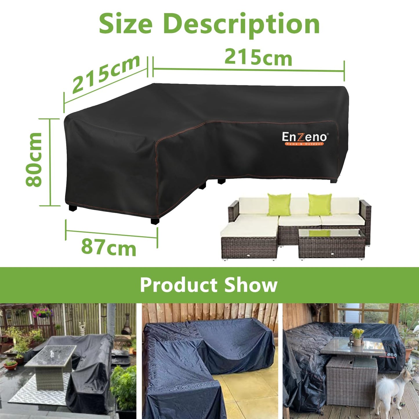 Enzeno Garden Furniture Covers waterproof, 420D Oxford Fabric L-Shape Garden Sofa Covers, Rattan Corner Sofa Cover, outdoor corner sofa cover with