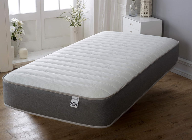 Starlight Beds Cooltouch Linear 8 Inch Hybrid Mattress. 3ft Single Mattress with Memory Foam Layer and Spring Unit. Grey/White, Soft Firmness. (3ft x