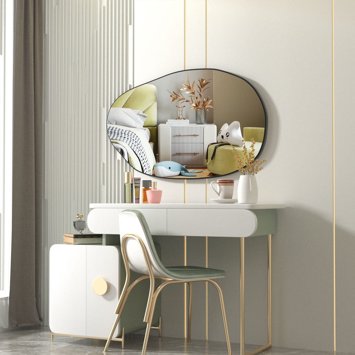 CASSILANDO Irregular Wall Mirror, Asymmetrical Mirror Wall Mounted, Unique Vanity Mirror,Shaped Dressing Mirror Decorative for Living Room, Bathroom,