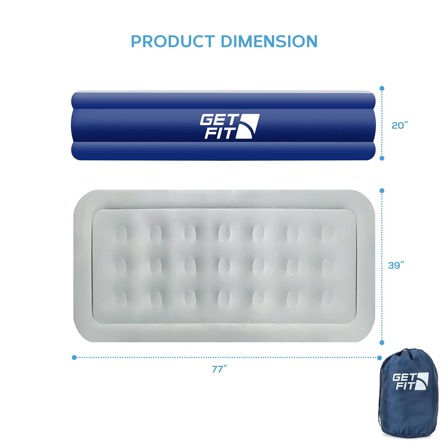 Get Fit Air Bed with Built In Electric Pump - Premium Single Size - Blow Up Bed with Free Pillow - Elevated Inflatable Air Mattress for Outdoor,