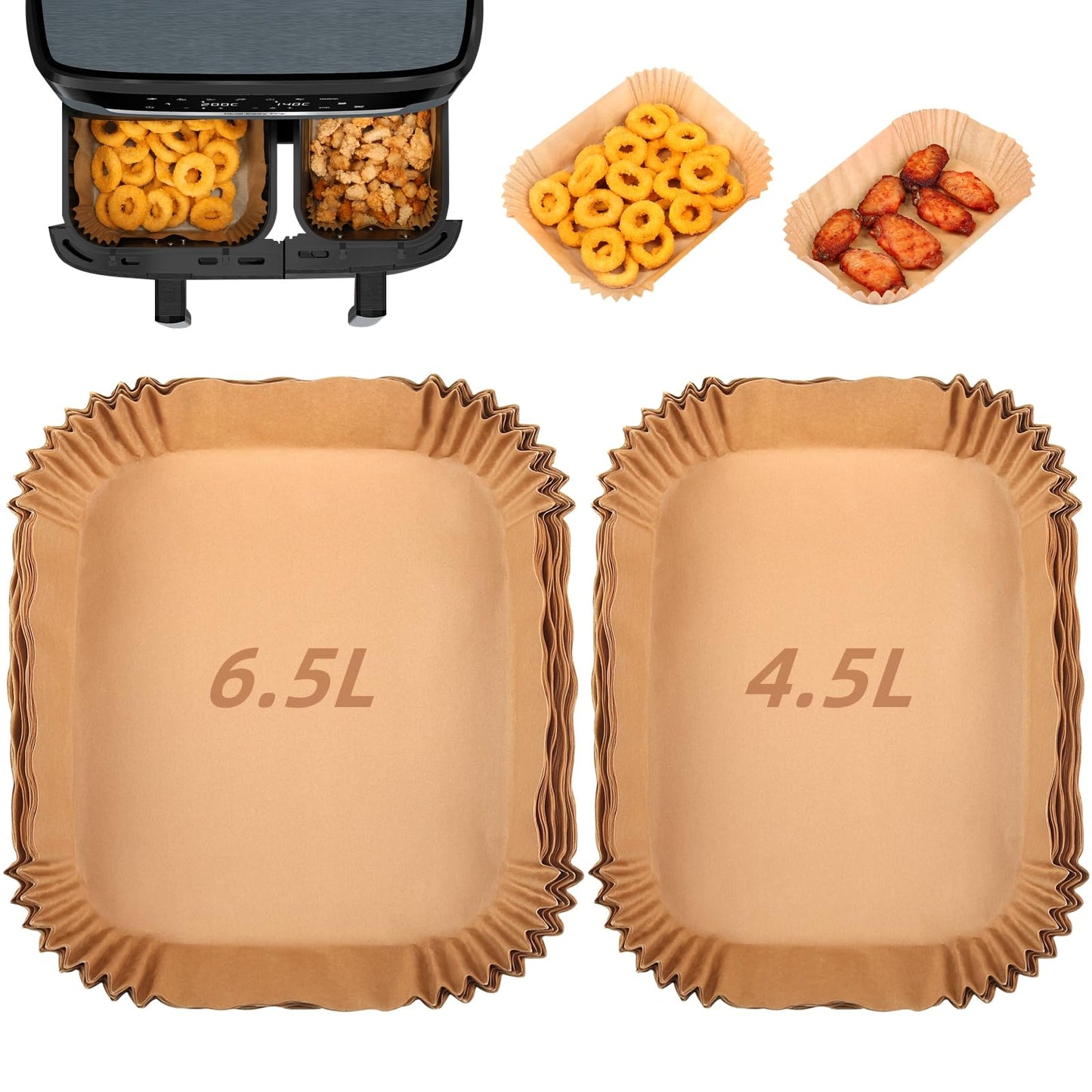 GINOYA Air Fryer Liners for Tefal XXL Dual Easy Fry 11L Air Fryer, Air Fryer Paper Accessories for Tefal 6.5L/4.5L Dual Drawer, Disposable Airfryer