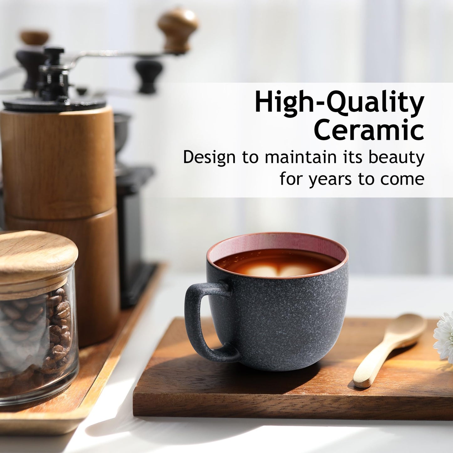 MIAMIO - 6 x 470 ml Coffee Cups/Mug Set/Coffee Cup Large/Modern Stoneware Coffee Mugs - Las Palmitas Collection