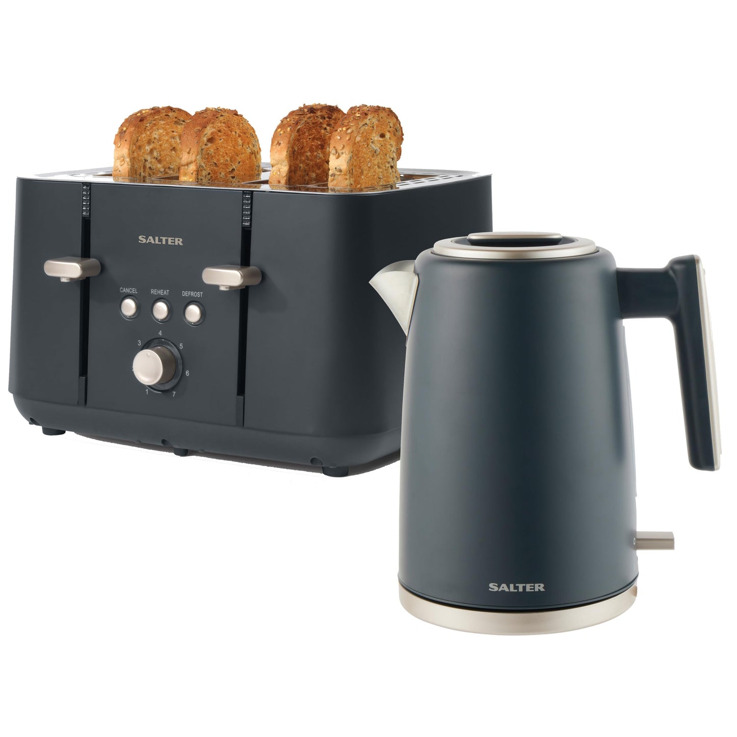 Salter COMBO-8823 Marino Kettle and Toaster Set  1.7L Capacity Fast Boil Kettle, 4-Slice Anti-Jamming Electric Toaster, Removable Crumb Tray, 360
