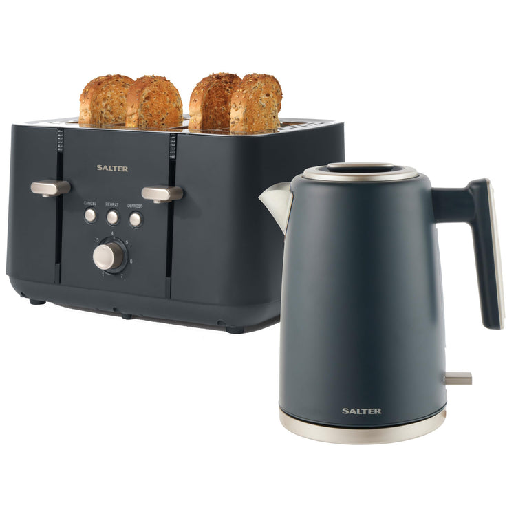 Salter COMBO-8823 Marino Kettle and Toaster Set  1.7L Capacity Fast Boil Kettle, 4-Slice Anti-Jamming Electric Toaster, Removable Crumb Tray, 360