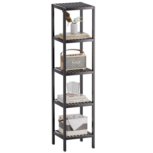 SMIBUY Bathroom Storage Shelf, 5-Tier Bamboo Rack Organizer, Multifunctional Shelving Unit for Living Room Bedroom Kitchen Black